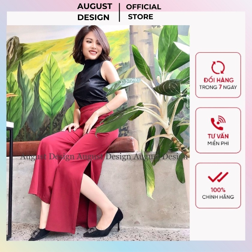 Quần ống rộng suông culottes , sẻ tà , lưng cao BY AUGUST DESIGN