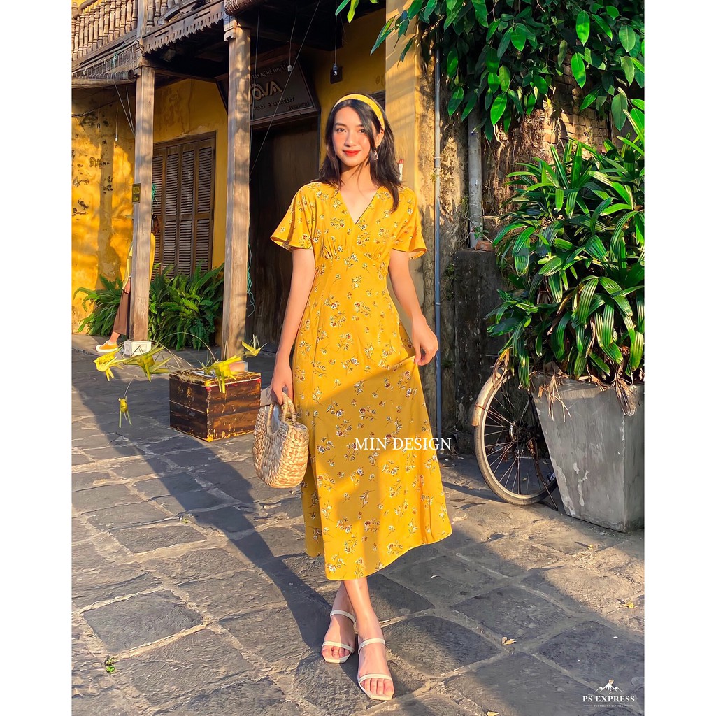 Váy maxi hoa vàng MIN DESIGN | BigBuy360 - bigbuy360.vn