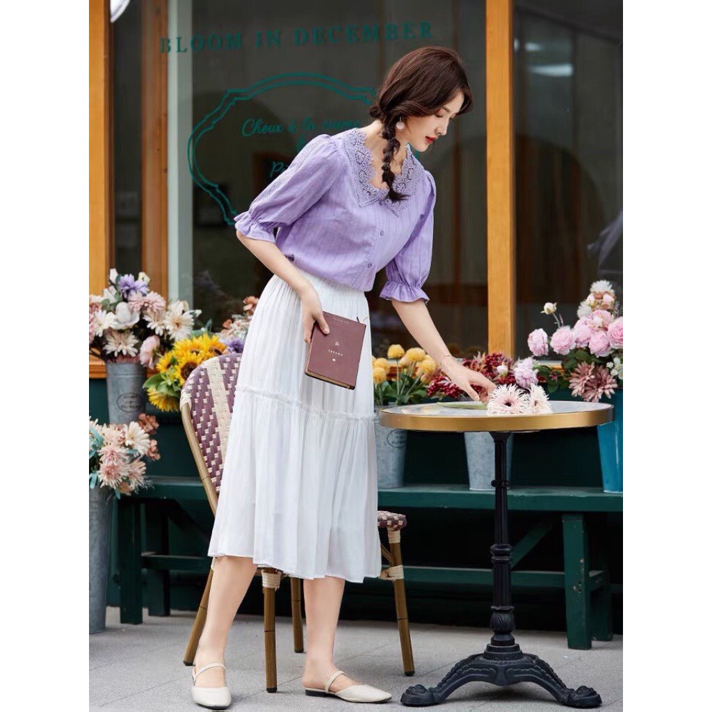 Áo Sơ Mi Nữ Kiểu From Rộng Tay Lỡ, Tay Loe Cổ V Bánh Bèo Chất Vải Thô Đũi Mát Phong Cách Hàn Quốc Vintage