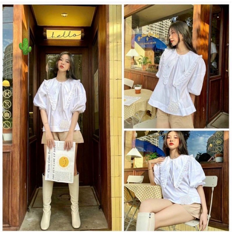 Áo sơmi cổ bèo lá lớn siêu xinh