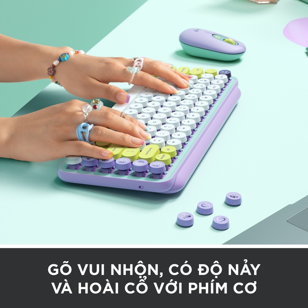 Combo chuột và phím cơ không dây Logitech POP KEYS&MOUSE với phím emoji có thể điều chỉnh - Mia Store