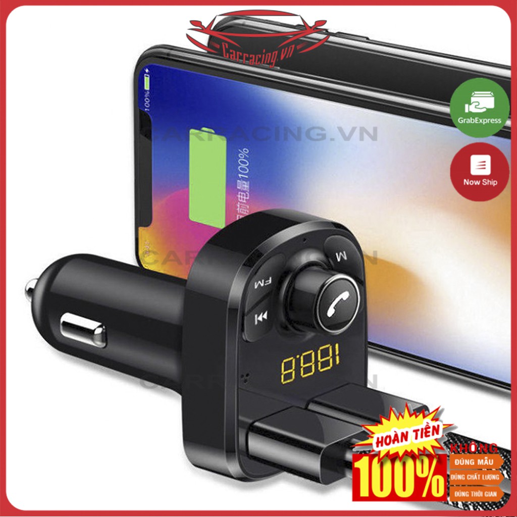 Tẩu Sạc Ô Tô CARRACING Cốc sạc xe hơi Bluetooth 5.0 Tốc Độ Nhanh 3.0 Cho Xe Hơi có nút MENU VÀ FM | BigBuy360 - bigbuy360.vn