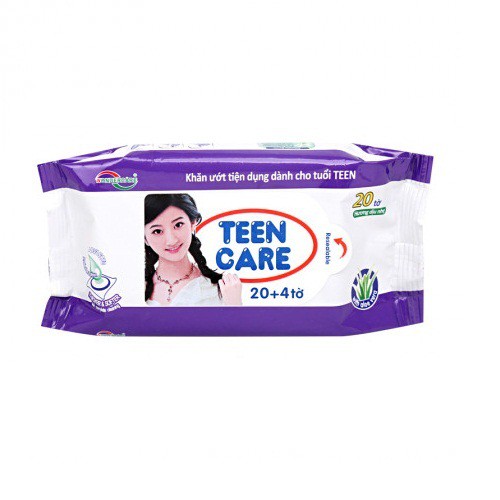 Teencare Combo 5 gói Khăn giấy ướt kháng khuẩn Teencare 20 tờ/gói - Có hương (màu tím)