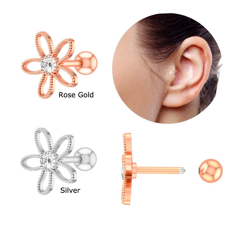 Bông tai bạc đính đá hình hoa xinh xắn 16g