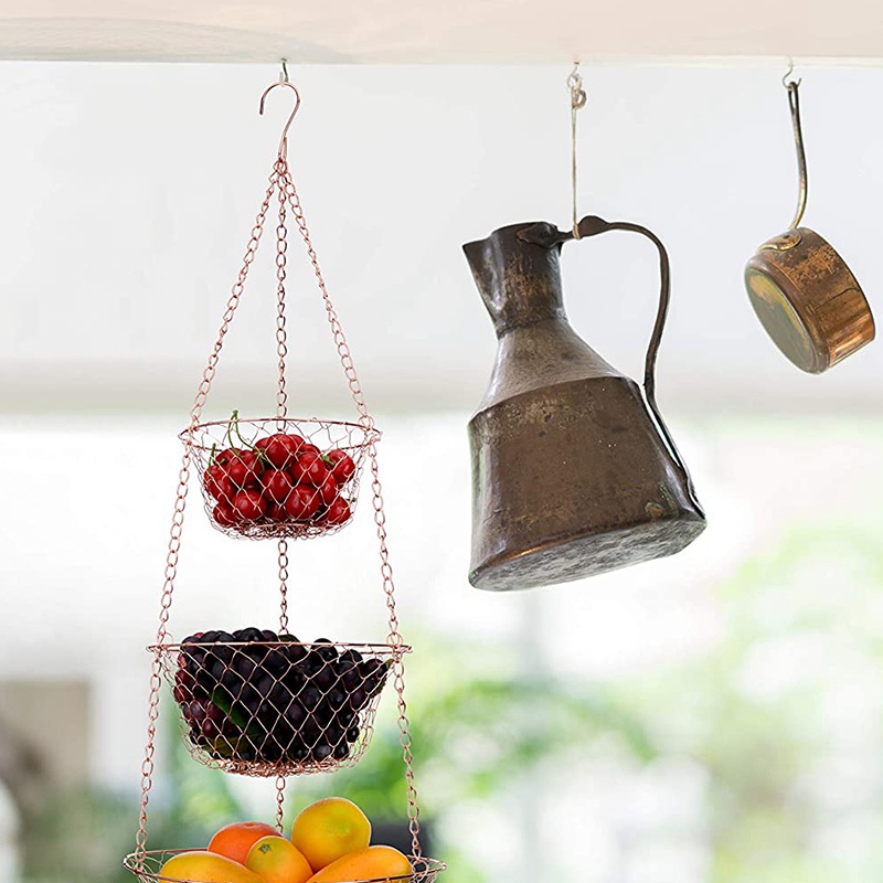 Rổ Đựng Trái Cây 3 Tầng Có Móc Treo Tiện Dụng Cho Nhà Bếp