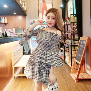 Order ❤️ Váy caro trễ vai