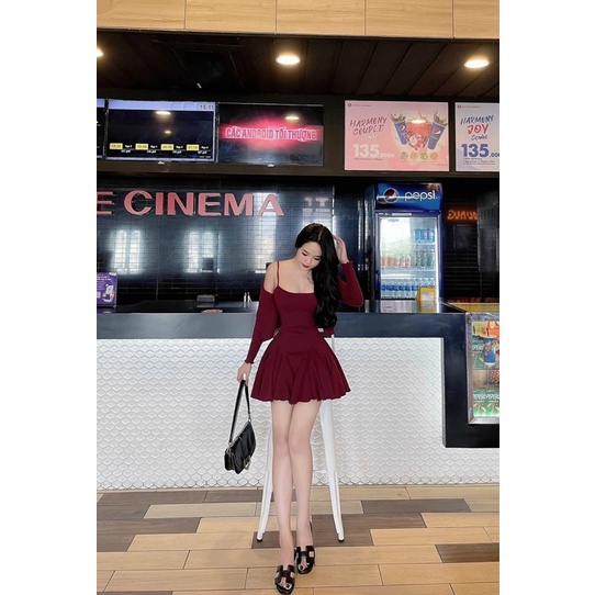 SET ĐẦM GÂN 2 DÂY ĐUÔI CÁ + ÁO KHOÁC GÂN NÚT