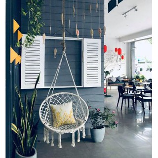 Xích đu mây đan 80 màu trắng (kèm phụ kiện treo)