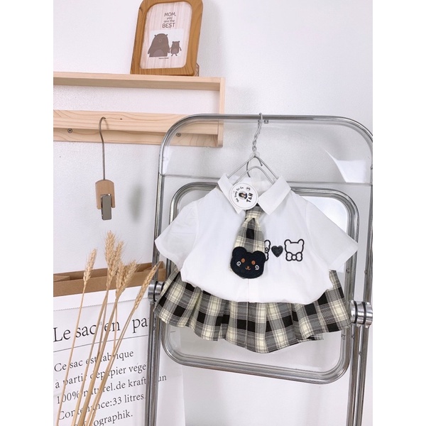 sét váy xếp lí cà vạt thêu gấu cho bé đi học từ 10-20kg🌸