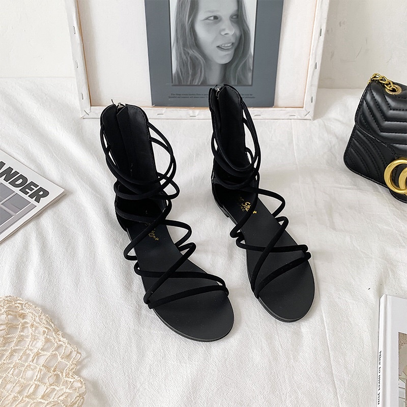 Sandal dây chéo khoá sau cổ cao nữ tính đi chơi đi biển mặc maxi siêu đẹp.