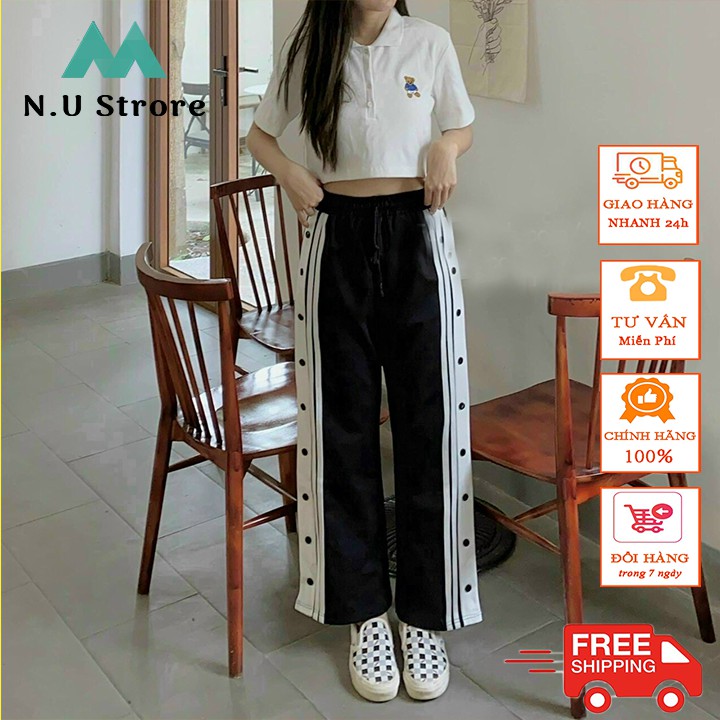 SET ĐÔ NỮ QUẦN SUÔNG ỐNG RỘNG mix ÁO THUN CROPTOP THÊU GẤU NỔI CỰC XINH - ĐỒ BỘ NỮ THỂ THAO MÁT MẼ- THỜI TRANG HÈ - NU.