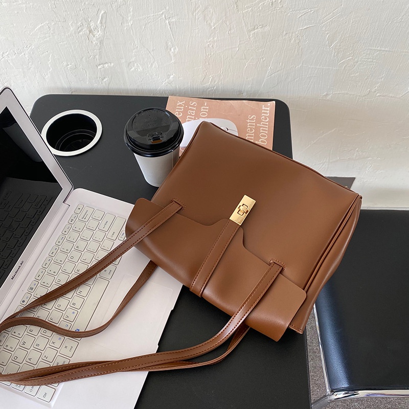 Túi xách tote IELGY đeo vai bằng da mềm nắp lật sức chứa lớn thời trang dạo phố cổ điển cho nữ