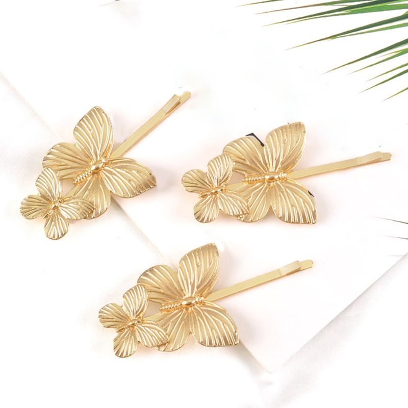 Ghim Cài Tóc Hình Hoa Hồng / Bướm Bằng Kim Loại Màu Vàng Lấp Lánh Thanh Lịch Cho Nữ