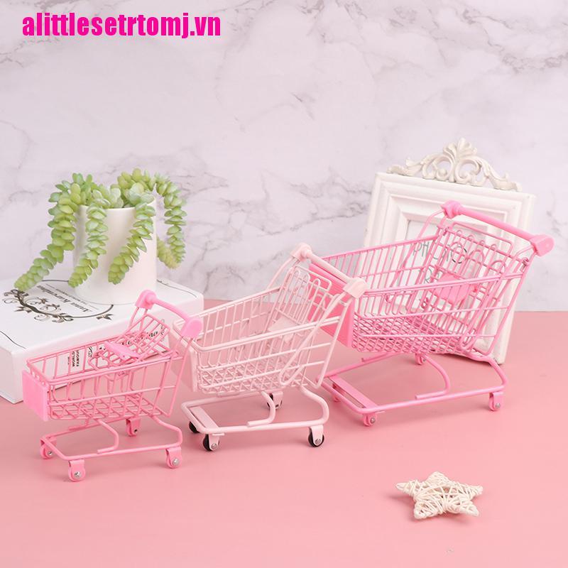 Xe Đẩy Mua Sắm Bằng Sắt Màu Hồng Dùng Trang Trí Nhà Búp Bê