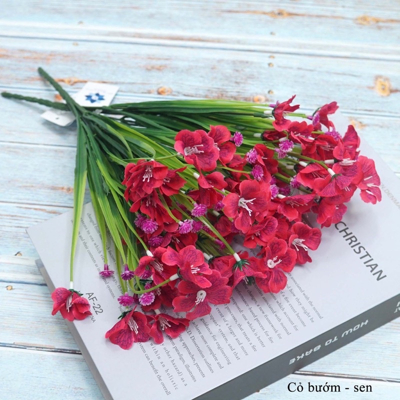 Cụm hoa cỏ bướm điểm hoa sáp ,hoa lụa,decor