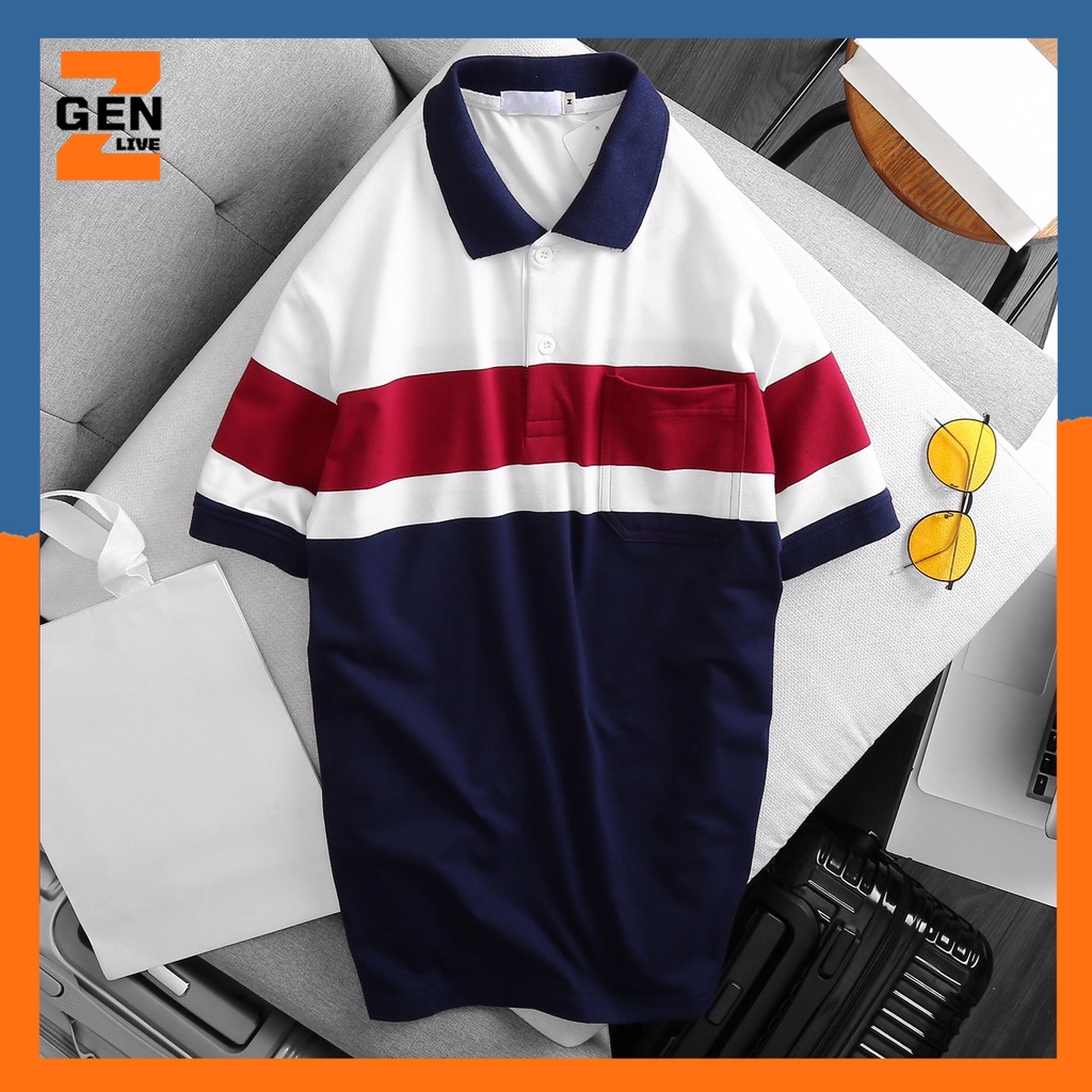 ÁO THUN NGẮN TAY NAM CÓ CỔ SỌC TÚI, CHẤT COTTON - LZ FASHION - PS143