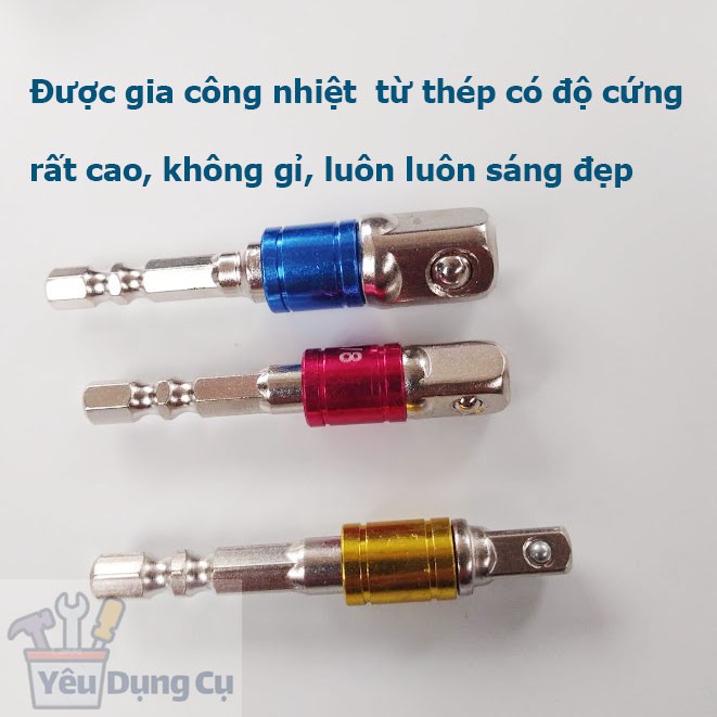 Sét 3 Đầu chuyển lục giác Bắn Vít sang Bulong 3 kích cỡ 1/4 3/8 1/2 (dài 7cm)