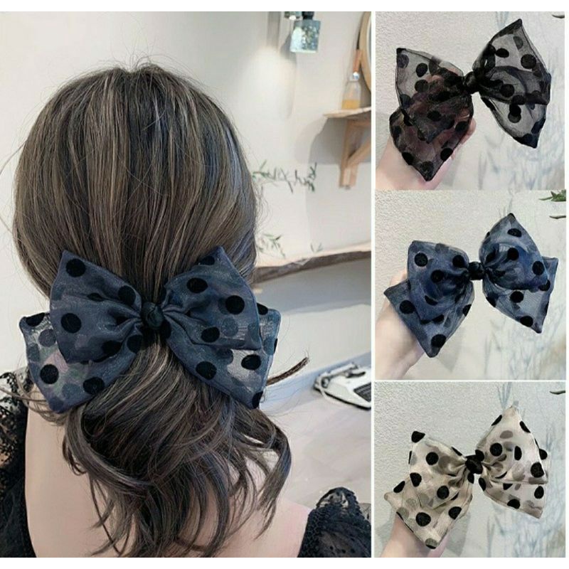 Kẹp Tóc Nơ Voan Chấm Bi Bản To