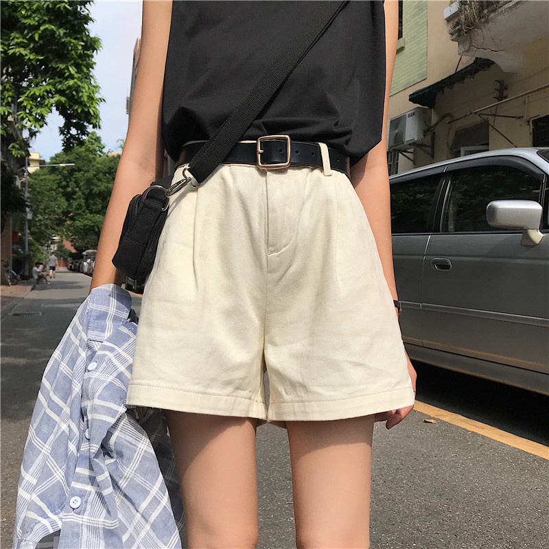Quần short denim kumikumi HUANG YOYO ống rộng ống rộng lưng cao thời trang Hàn Quốc 2023 cho nữ