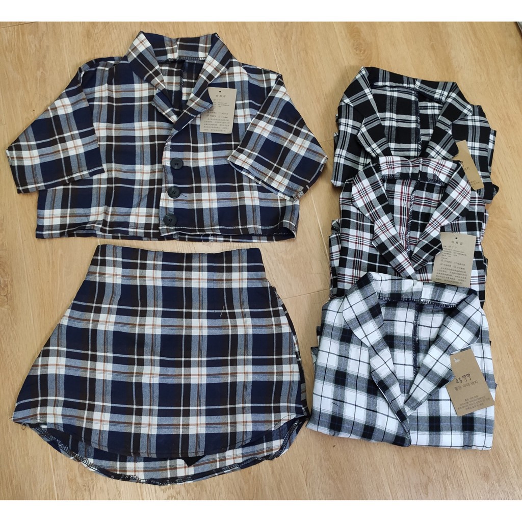 (độc lạ) SET CROPTOP ÁO VEST KẺ + QUẦN VÁY NỮ KHOÁ KÉO 4 MÀU - SET VEST CARO ÁO CROPTOP CÚC CÀI KẺ MIX CHÂN VÁY CHỮ A