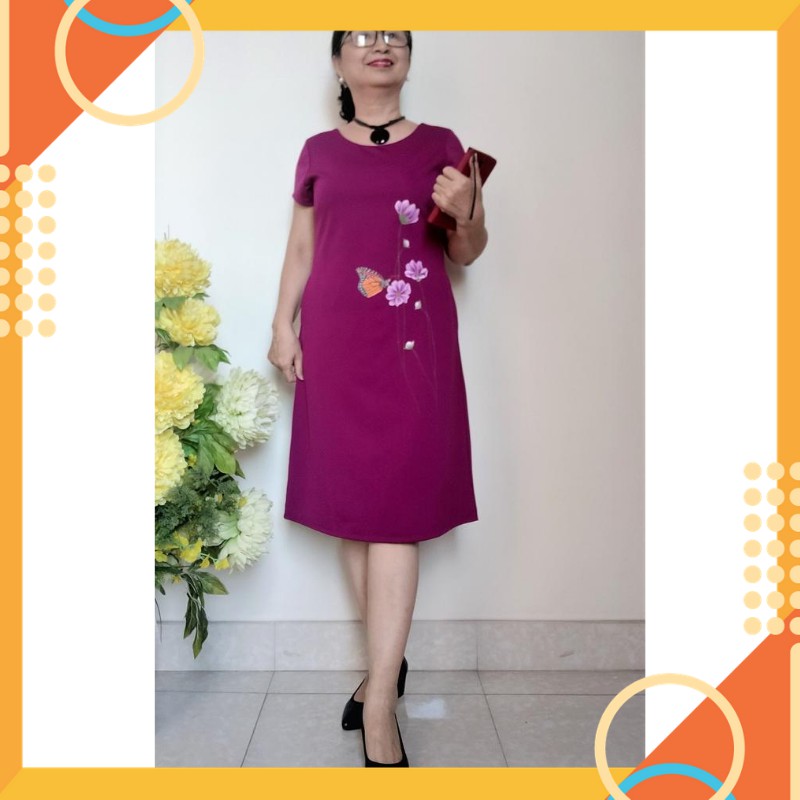 (CAO CẤP) Đầm Suông Vẽ Tay Mẫu Hoa Bướm - Đủ size từ 48kg đến 92kg