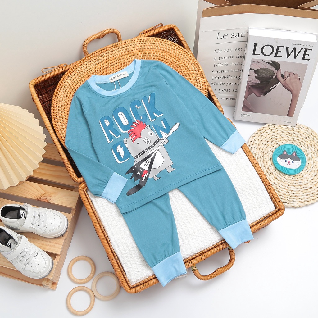 Bộ Dài Tay Cho Bé Trai Bé Gái Minky Mom Chất Thun Lạnh In Hình Đáng Yêu, Phối Viền Lạ Mắt, Bộ Thu Đông Cho Bé - TD5