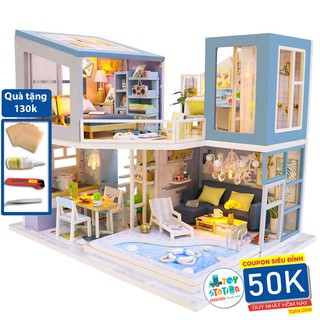 Mô hình nhà búp bê lắp ghép có Đèn Led Mẫu First Love Tặng kèm mica che bụi và dụng cụ lắp ghép ToystationVN