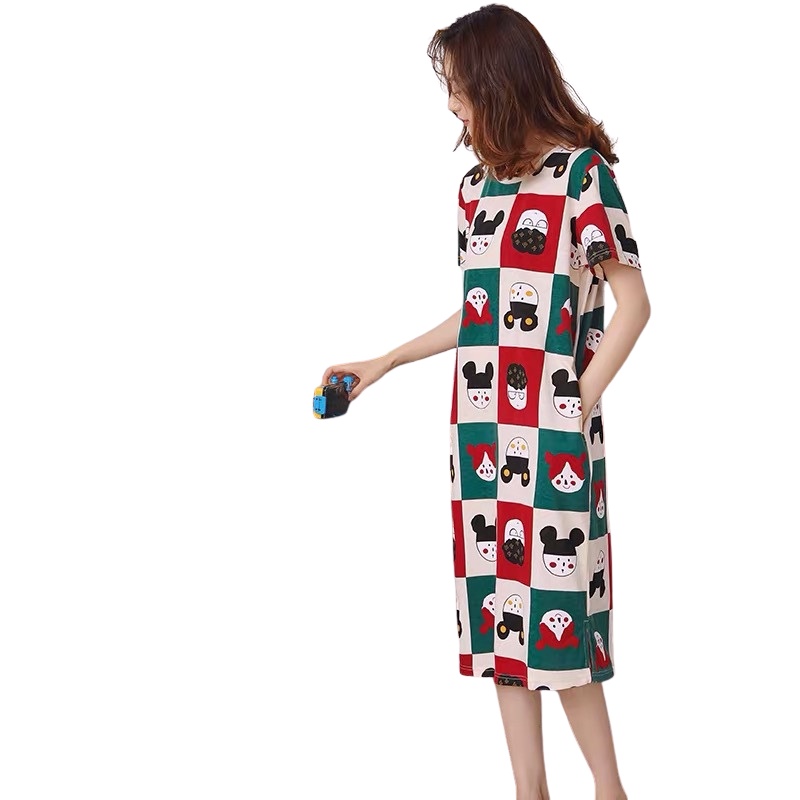 Váy Ngủ Đầm Ngủ Cộc Tay Mặc Nhà Họa Tiết Độc Đáo
