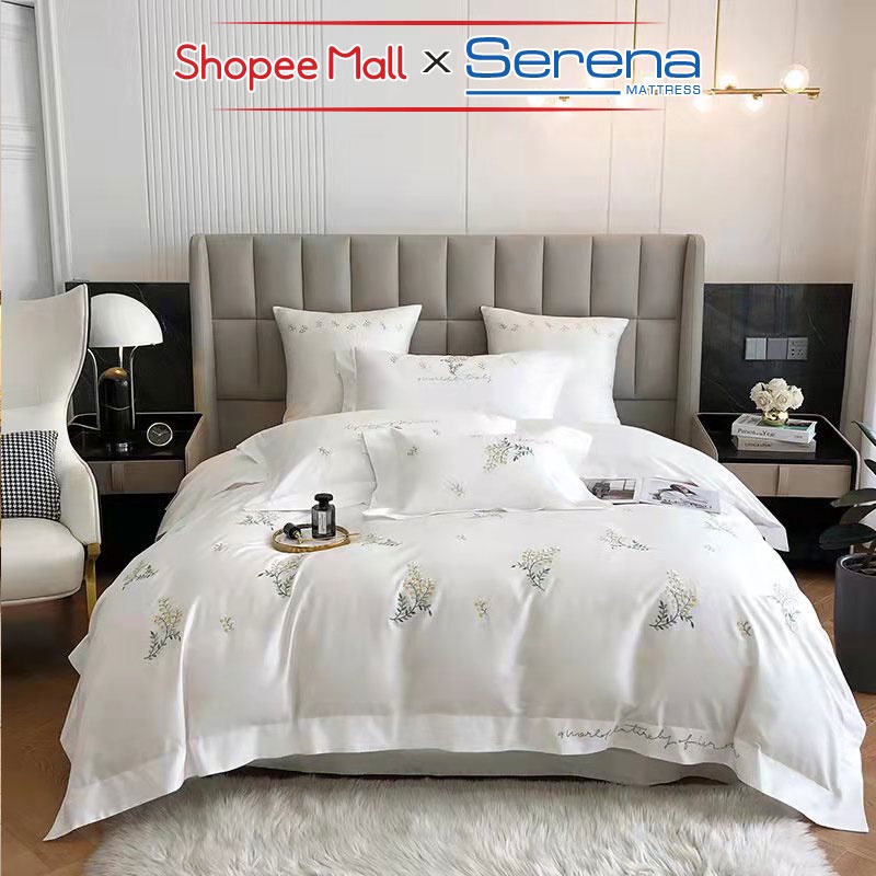 Chăn Ga Gối Nệm 5 Món Lụa Sateen SERENA Chính Hãng Bộ Ra Grap Drap Trải Phủ Bọc Gối Giường Nệm Đệm Sang Trọng Cao Cấp