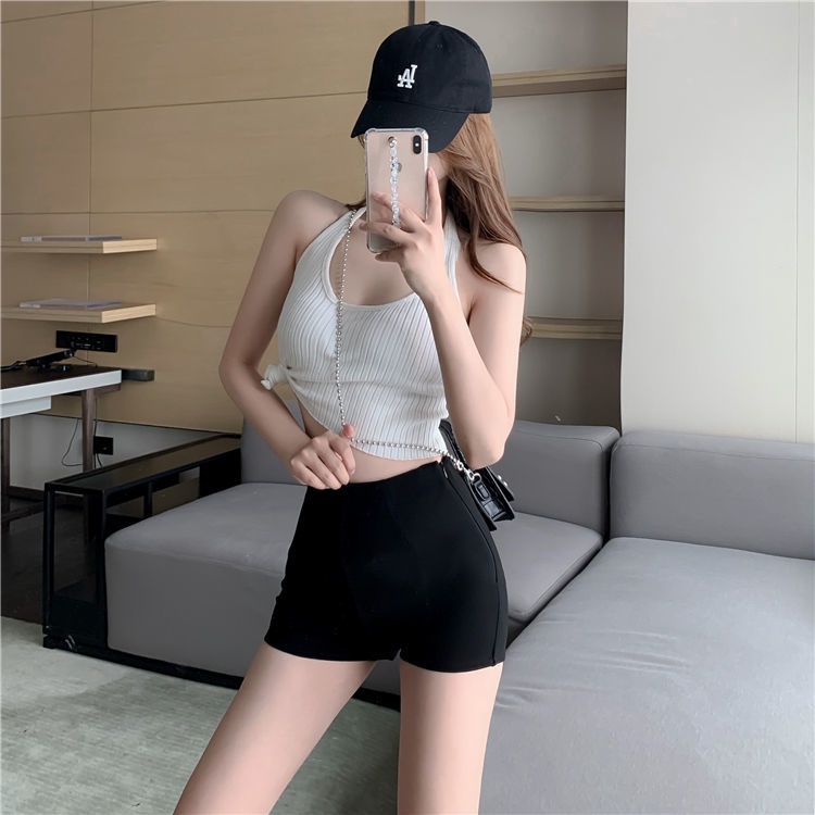 Quần Short Legging Lưng Cao Co Giãn Màu Đen Gợi Cảm Cho Nữ