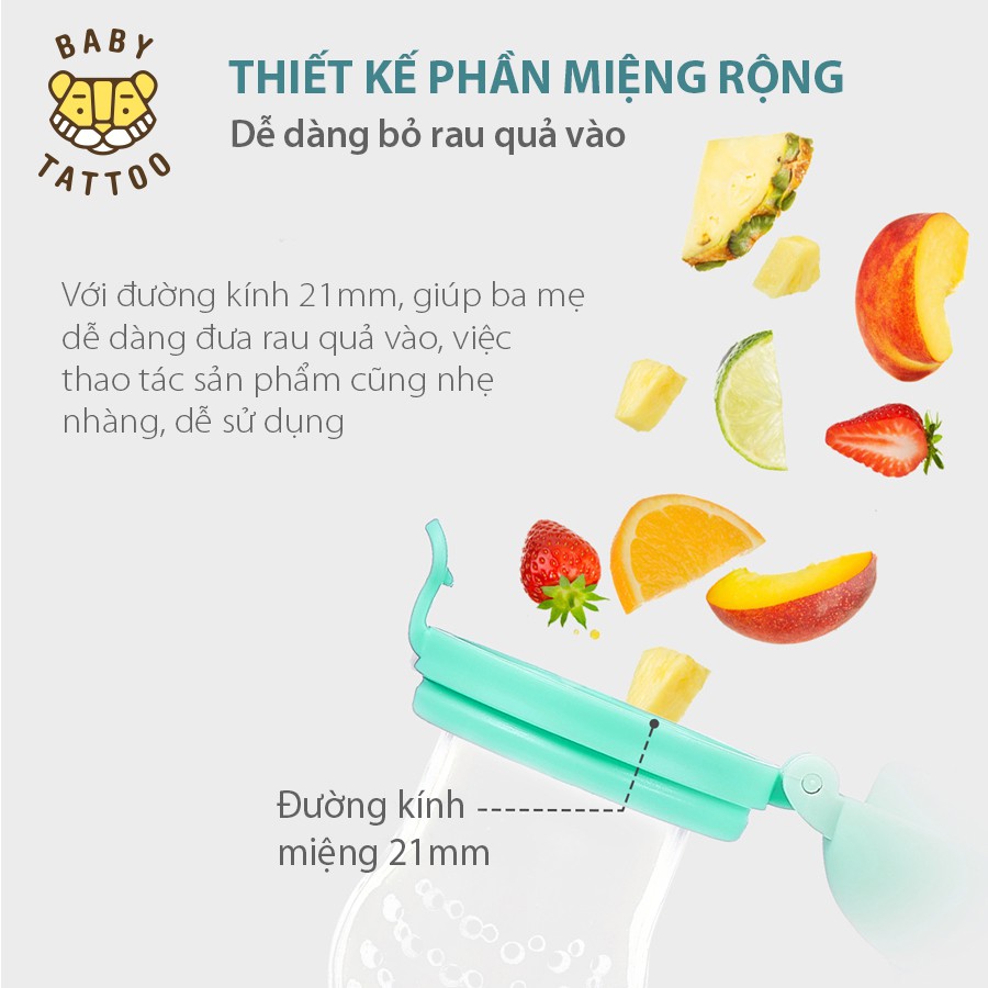 BABY TATTOO Túi Nhai Ăn Dặm Chống Hóc, Đầu Ti Silicone Cho Bé Từ 4 Tháng Tuổi