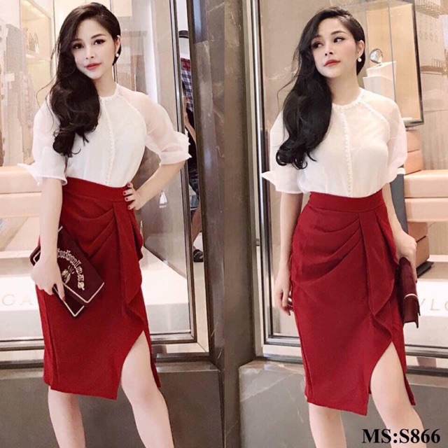 Sét váy đỏ áo trắng