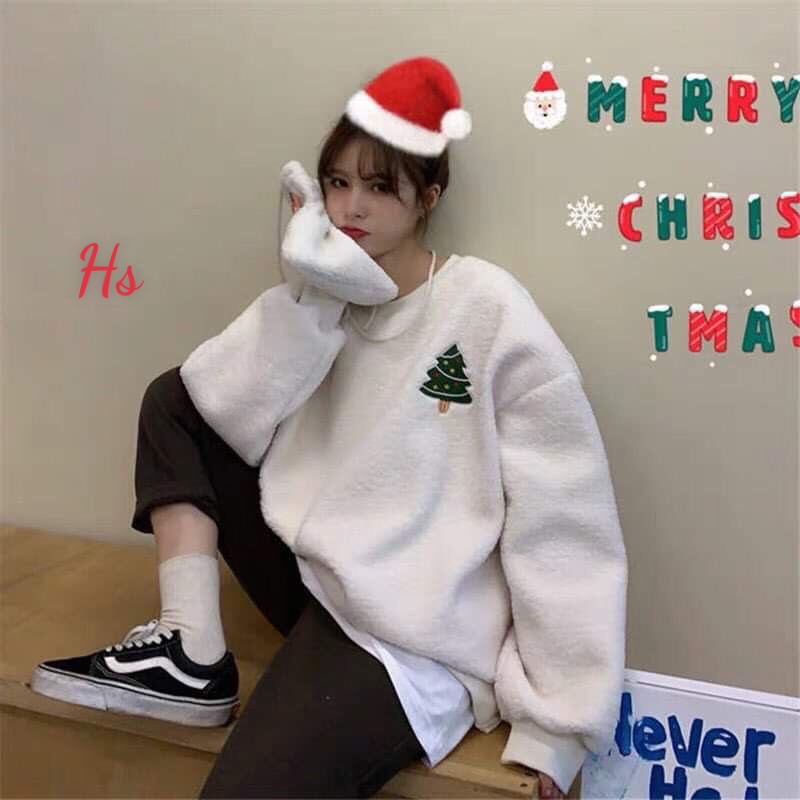 Áo Sweater Thêu Hình Cây Thông Noel Có Kèm Túi Chất Nỉ Dày Dặn From Suông Rộng Cheery Store SP000838