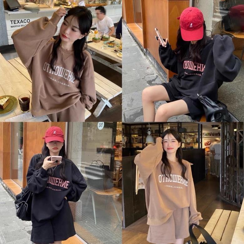 Set áo nỉ COSMOS phong cách Ulzzang tay bồng in chữ kèm quần dày dặn [Ảnh thật/Video] Set bộ Hàn Quốc