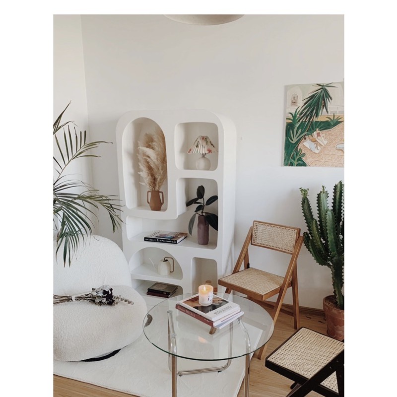 Tủ gỗ kệ sách gỗ trang trí sơn trắng COWO DECOR