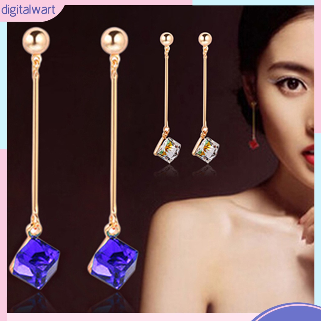 Cặp khuyên tai dài thiết kế đá quý nhân tạo khối vuông sang trọng cá tính dành cho nữ