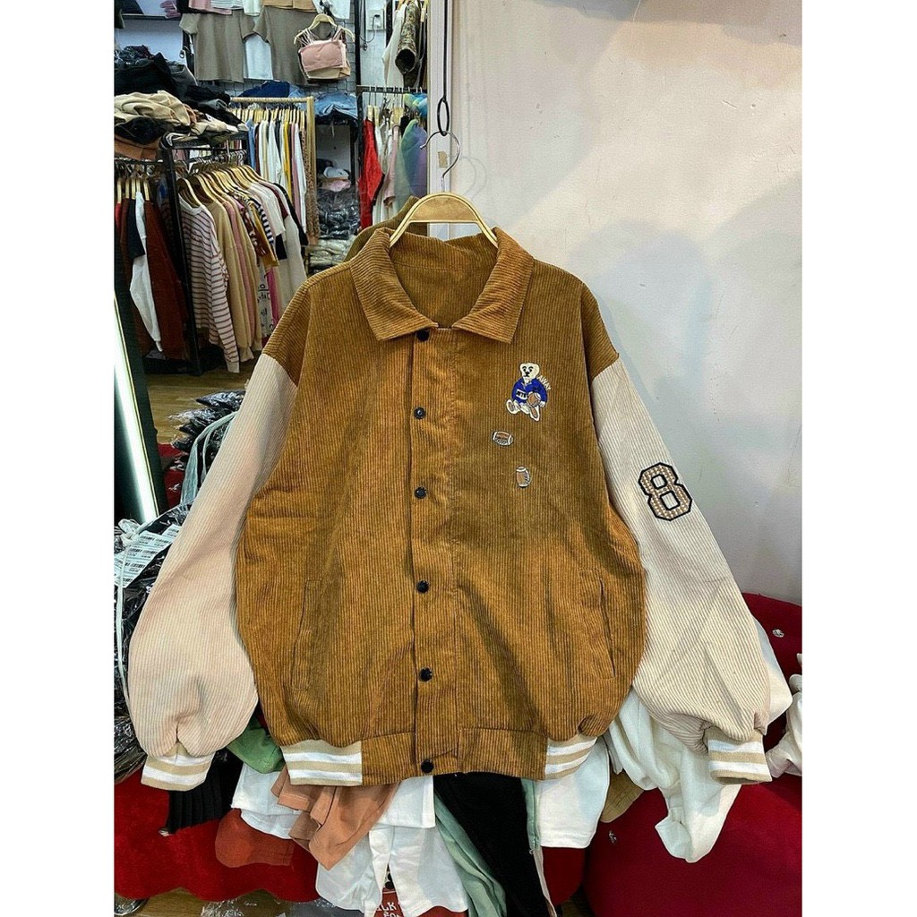 Áo Khoác Nhung Thêu Logo Kiểu BomBer Phối 2 Màu Cực Đẹp UnSiex Nam/Nữ - TP819