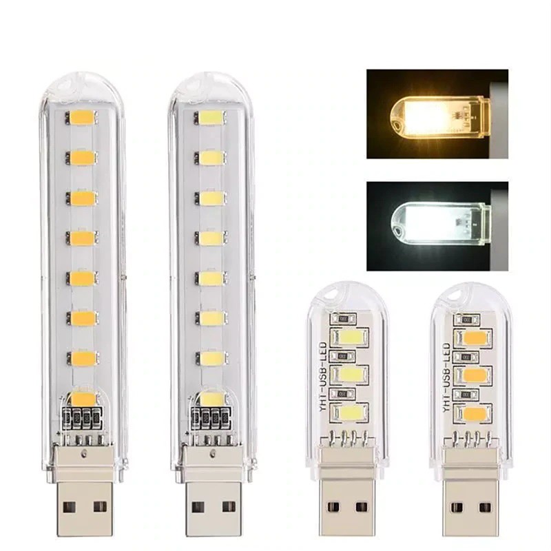 Đèn cắm USB siêu sáng 3led/8led màu trắng và vàng (tự chọn)