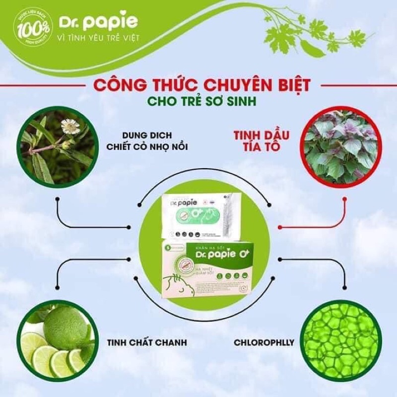 Khăn lau hạ sốt Dr. Papie 0+ (hộp 5 túi)