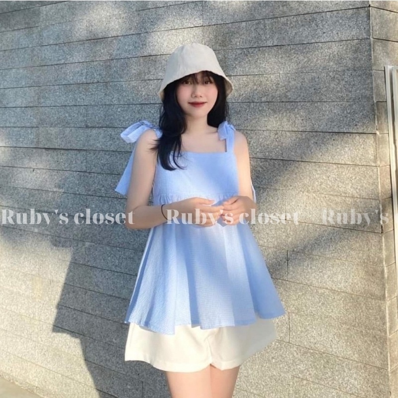 Set babydoll ulzzang nữ cá tính, Set đồ nữ đi chơi mùa hè gồm áo 2 dây nữ và quần short nữ cạp chun