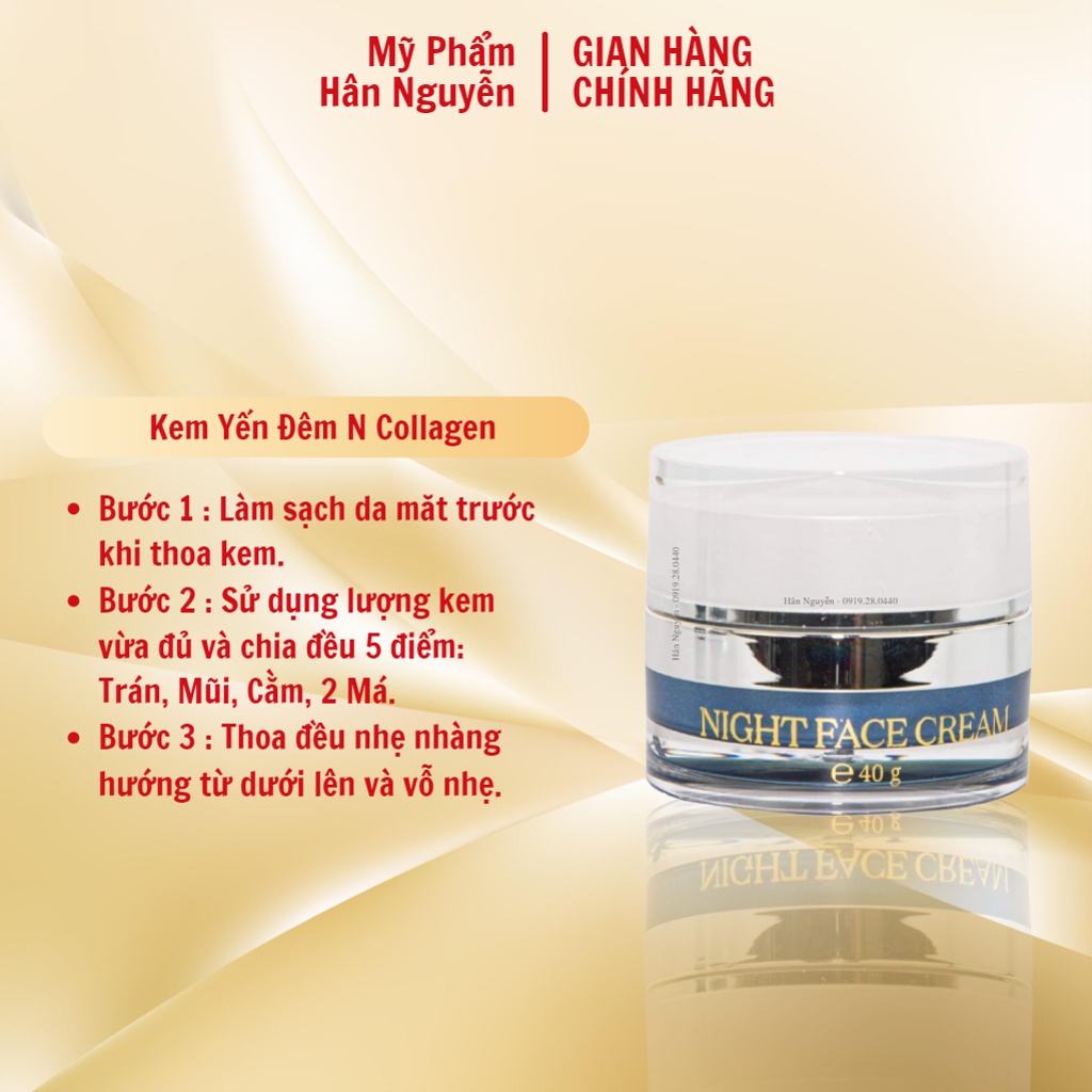 Kem tổ yến đêm dưỡng trắng giảm nhăn mờ thâm nám Ncollagen Hân Nguyễn 40g 8938526572201