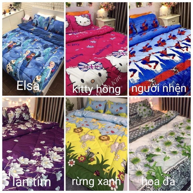 Bộ 5 Ga Gối Chăn Phao Trần Bông Dày Poly Cotton loại 1 Chăn Bông Như Hình Nhiều Mẫu Mới ( Nhắn Chọn Mẫu)