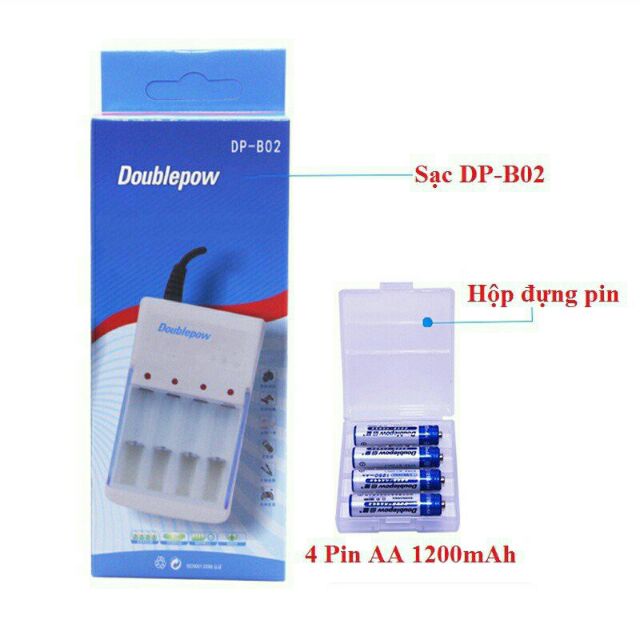 Bộ sạc pin Doublepow D902 + 4Pin 1200mAh