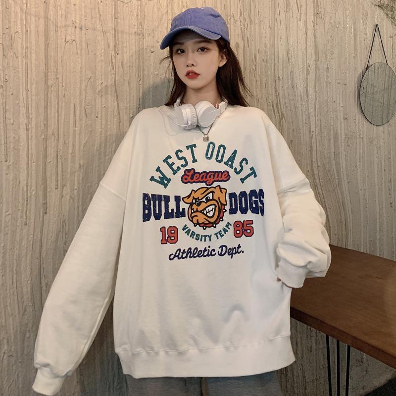 Áo Sweater Nữ Tay Dài Dáng Rộng In Họa Tiết Thời Trang