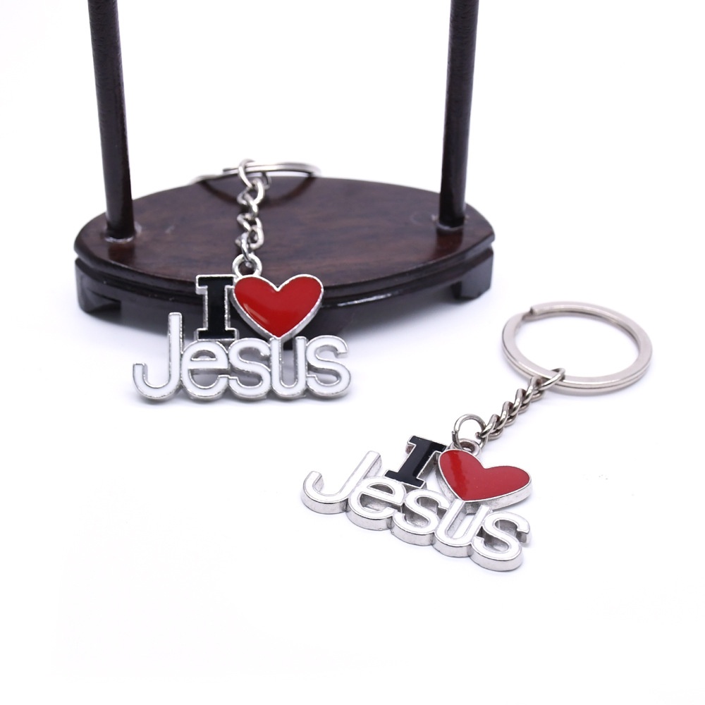 Móc Khóa Kim Loại Khắc Chữ I Love Jesus
