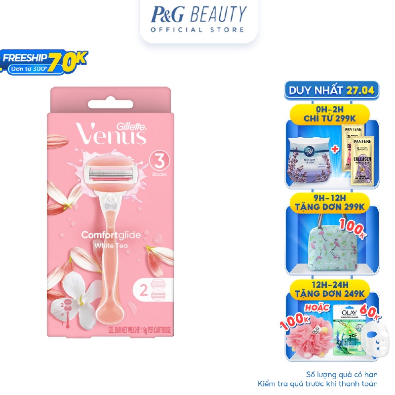 Bộ dao cạo nữ và 2 đầu dao Gillette Venus Comfortglide White Tea