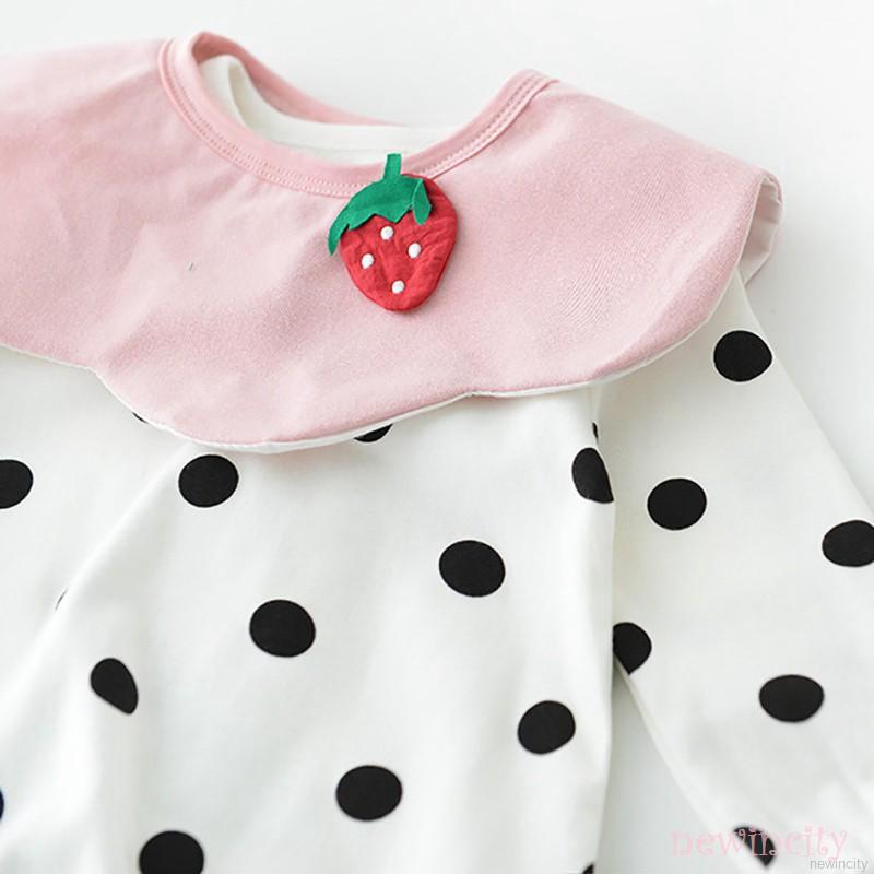 Bộ áo liền quần + nón chấm bi phong cách Hàn Quốc đáng yêu cho bé gái