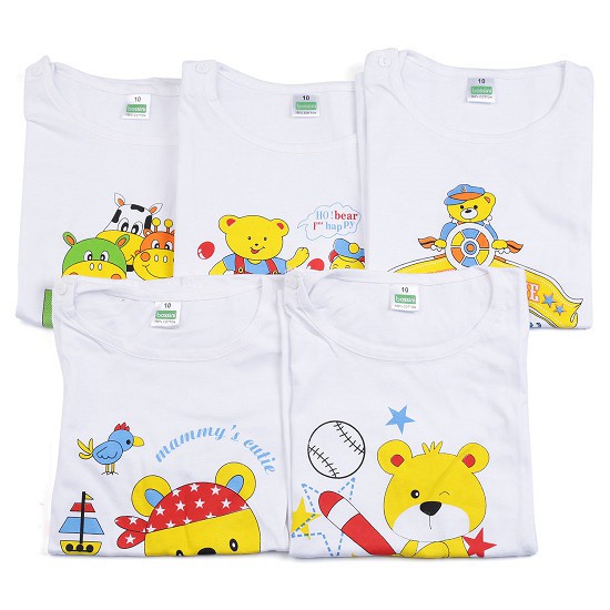 Áo sơ sinh cài vai, tay dài, màu trắng cho bé từ 3 - 17kg