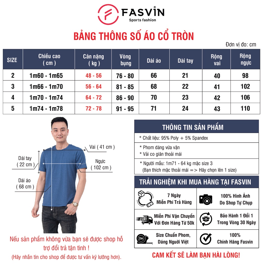 Áo thun thể thao nam Fasvin TS21460.HN vải thun lạnh cao cấp mềm mát co giãn tốt