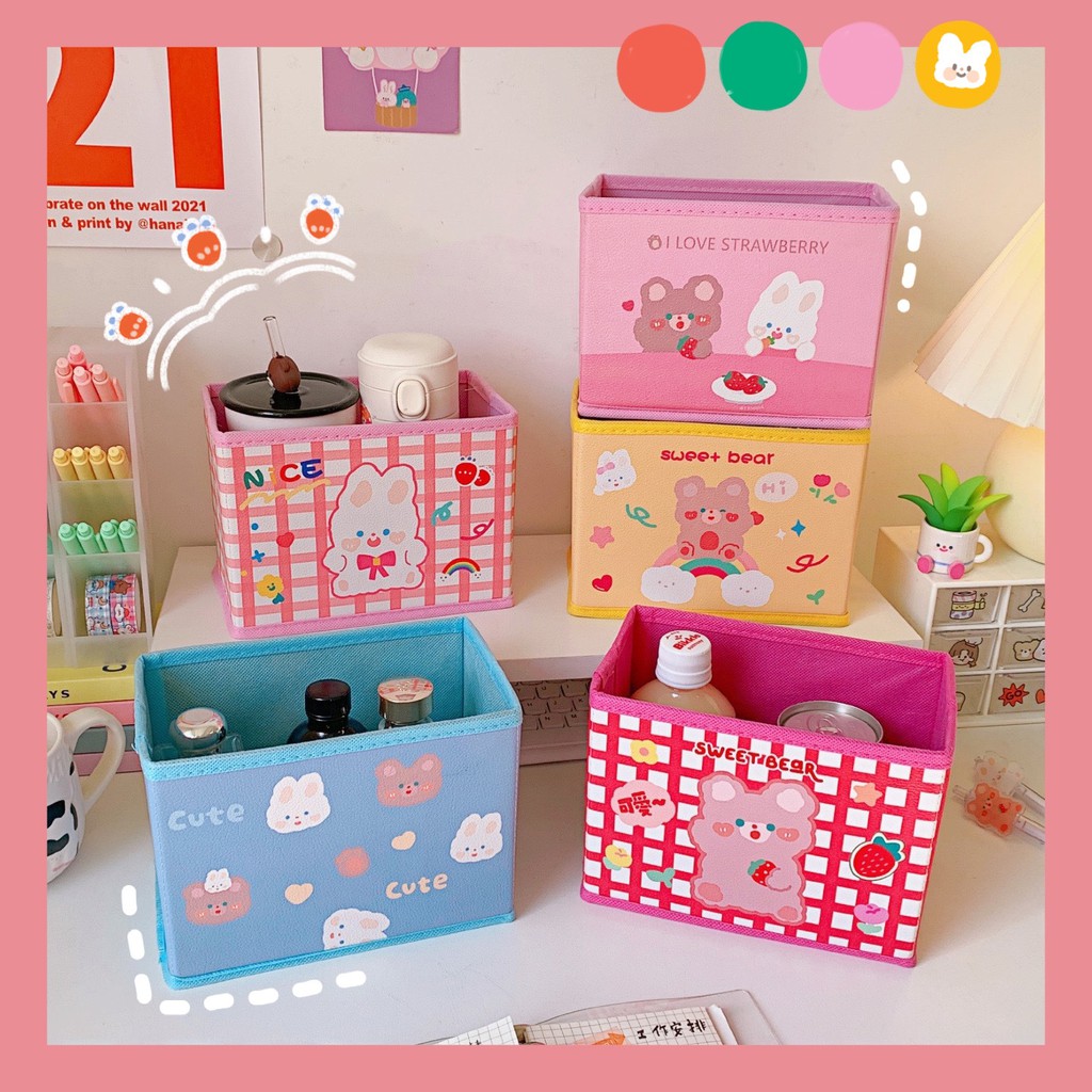 Rổ Hộp Da PU Để Bàn Gấp GọnSweet Bear Desk Box